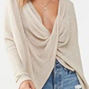 Taupe Twist Front Waffle Knit Top